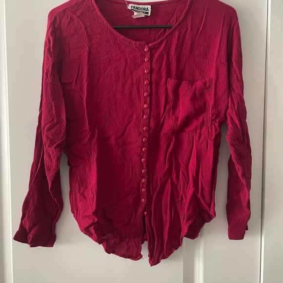 ♻️5/$8 Recycled Pandora Women's Red Button-Up Top - Picture 1 of 4